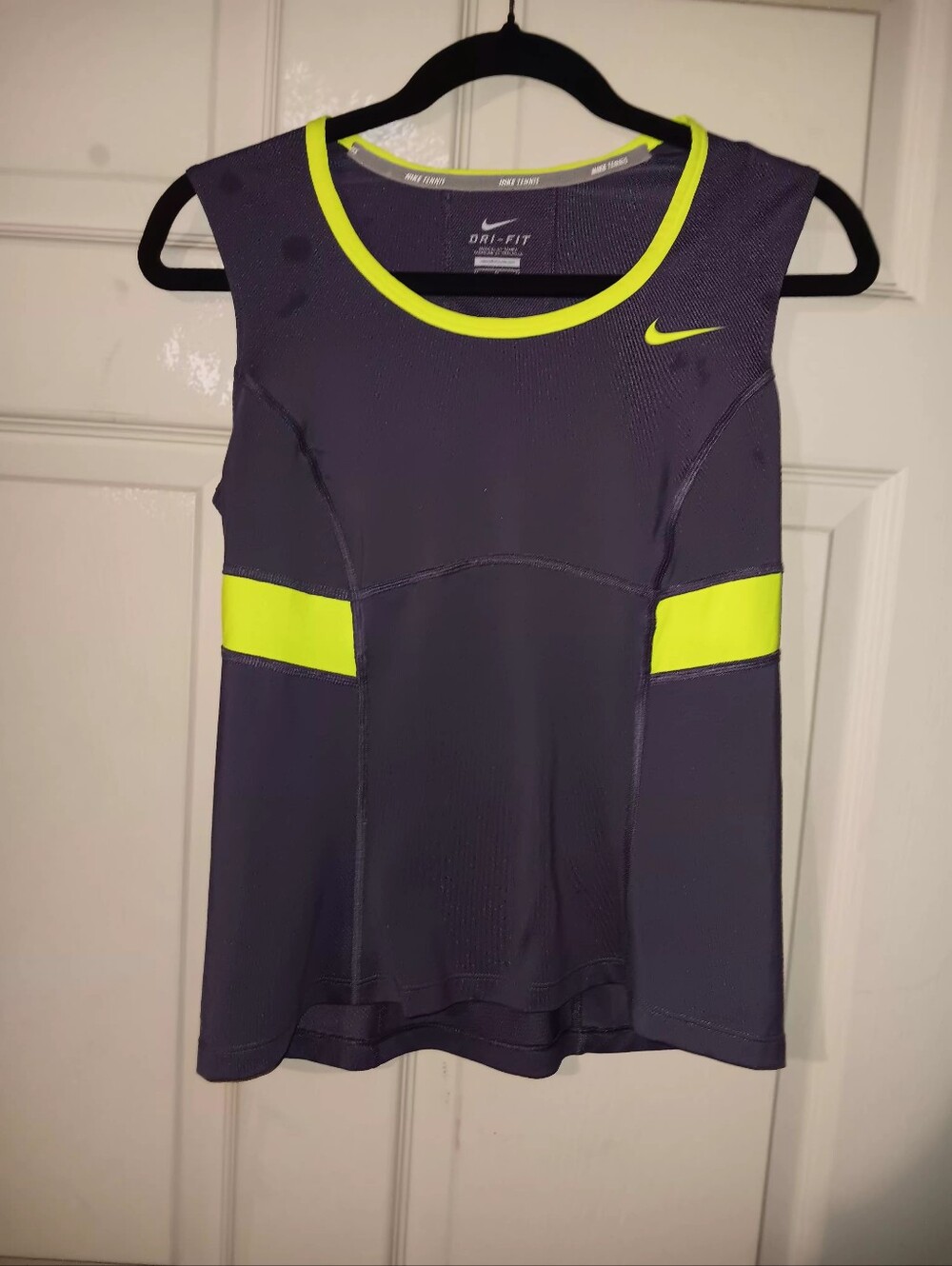 Nike Dri Fit Womens Tennis Shirt Purple And Yellow Sz M Stretch
